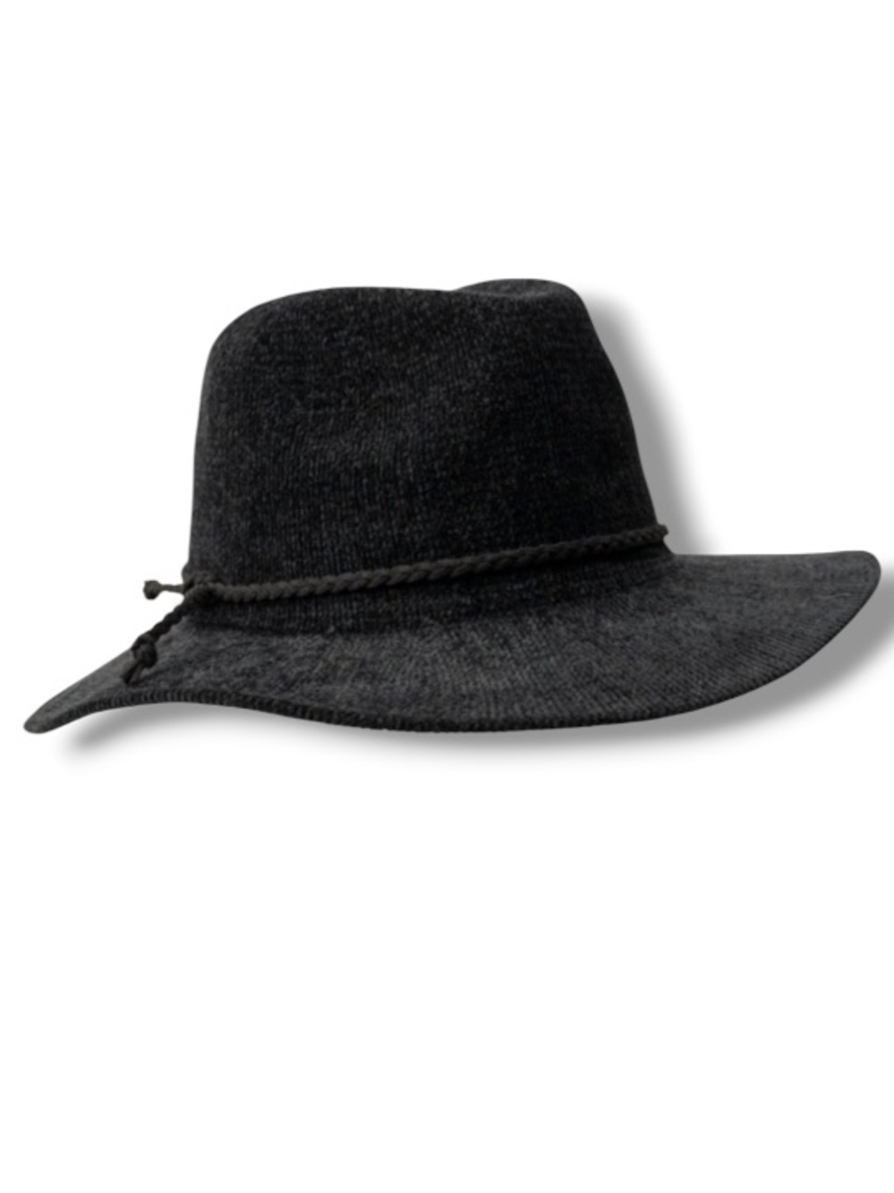 Britt's Knits Getaway Foldable Black Chenille Panama Hat Vintage Wide Brim